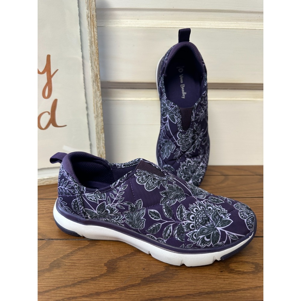 Vera Bradley Sneakers Womens Size 6 VB Cloud Slip On Quilted Purple Floral Comfy